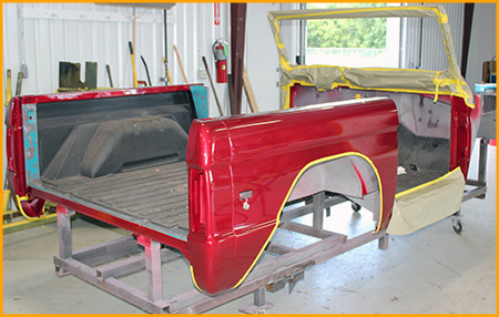 1970 Ford Bronco front frame, interior floor and bed sprayed with GatorHyde polyurea.