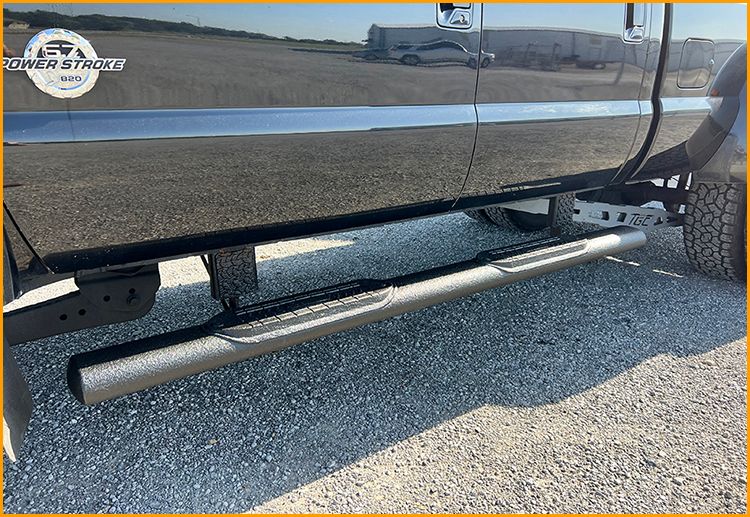 Ford F450 truck step rail sprayed with GatorHyde DLX.