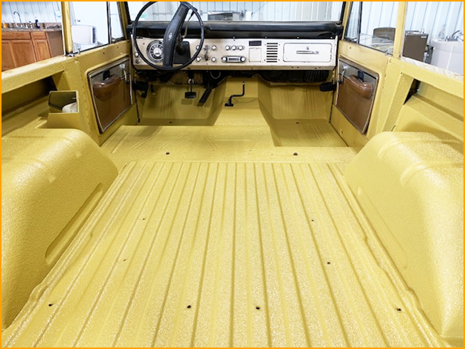 Golden Rod paint over GatorHyde in a 70's Ford Bronco bed and floor.