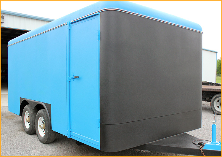 Box trailer exterior front, fenders and tongue sprayed with GatorHyde