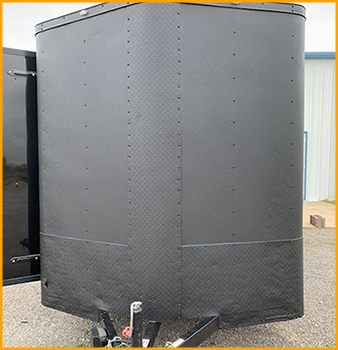 The front exterior of enclosed trailer is protected with polyurea spray coating.