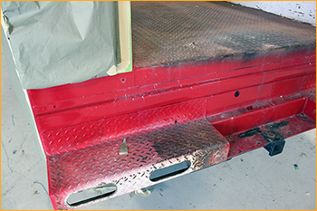 Old used utility truck bed is lined with GatorHyde