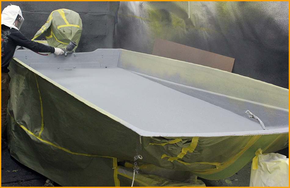 This aluminum boat was top coated with an aliphatic urethane.